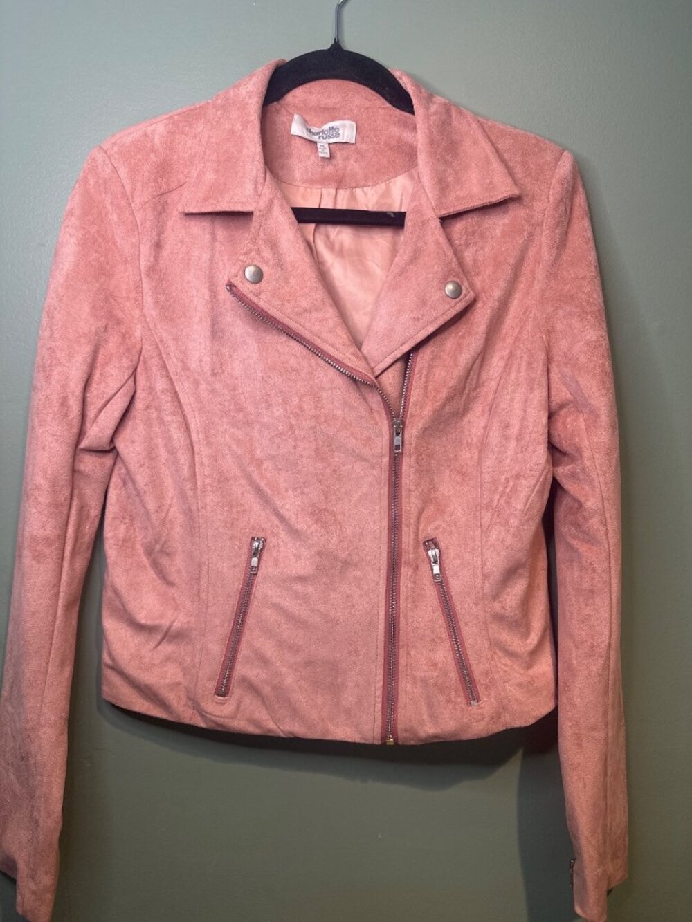 Charlotte Russe Y2K Pink Suede Moto Jacket 2000s Rider Style Trendy Crop retro